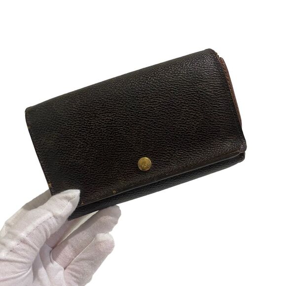 LV Louis Vuitton Snap monogram wallet - brown - designer - leather - curled - Picture 1 of 15